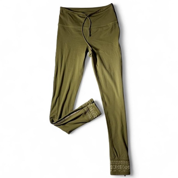 Free People Pants - FP Movement Free People Olive Green‎ Embellished Ankle Athletic Leggings XS Yoya